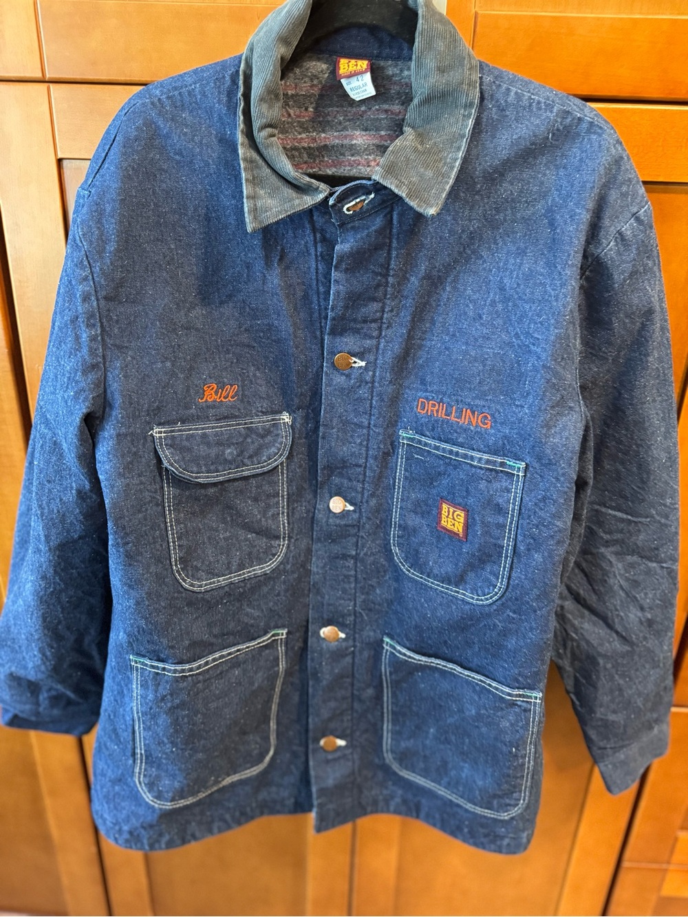 Men's Navy Denim Work Jacket with Corduroy Collar